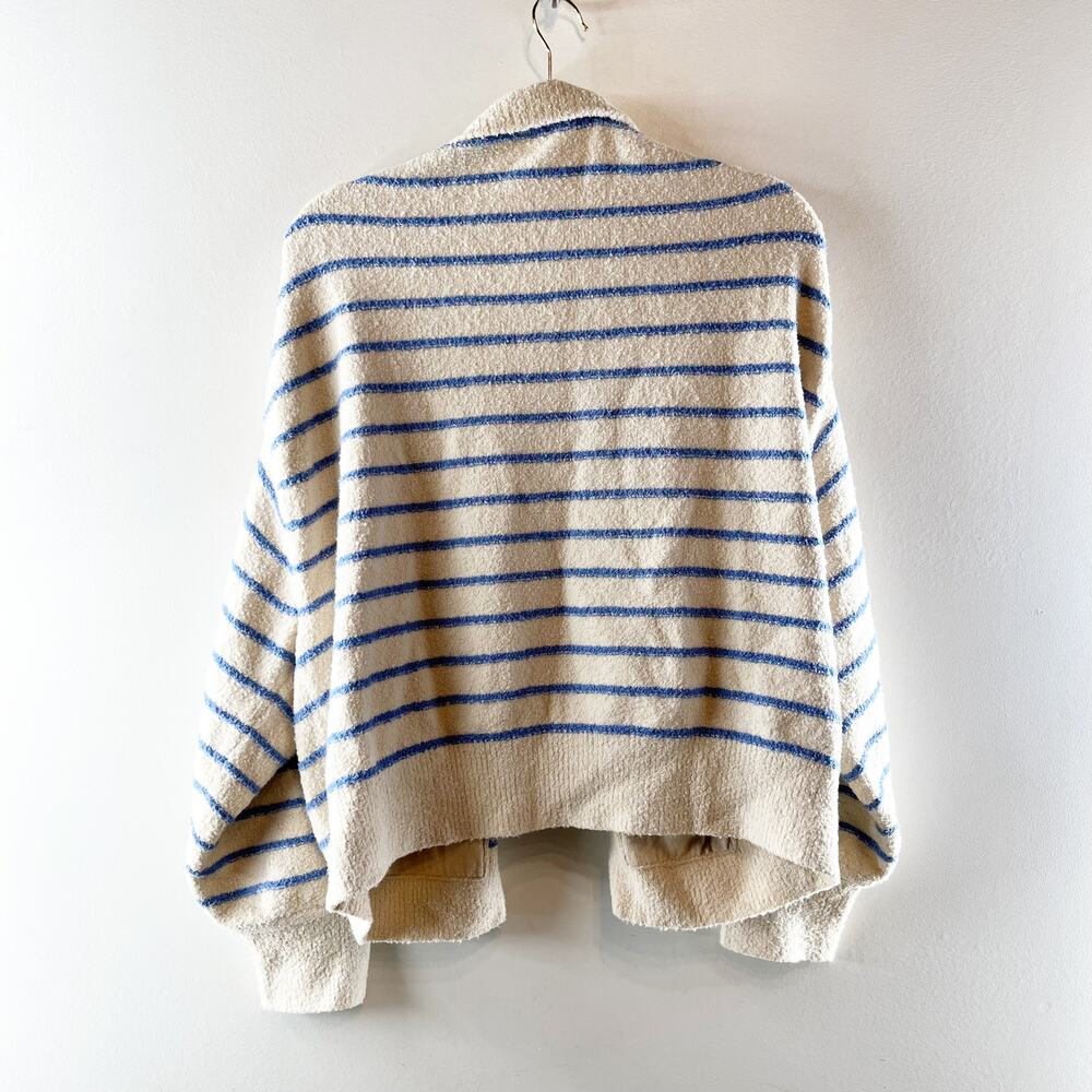 J. Crew Striped Long Sleeve Zip-Up Cotton-Blend Bouclé Sweater Cream Blue 2X - Picture 3 of 5